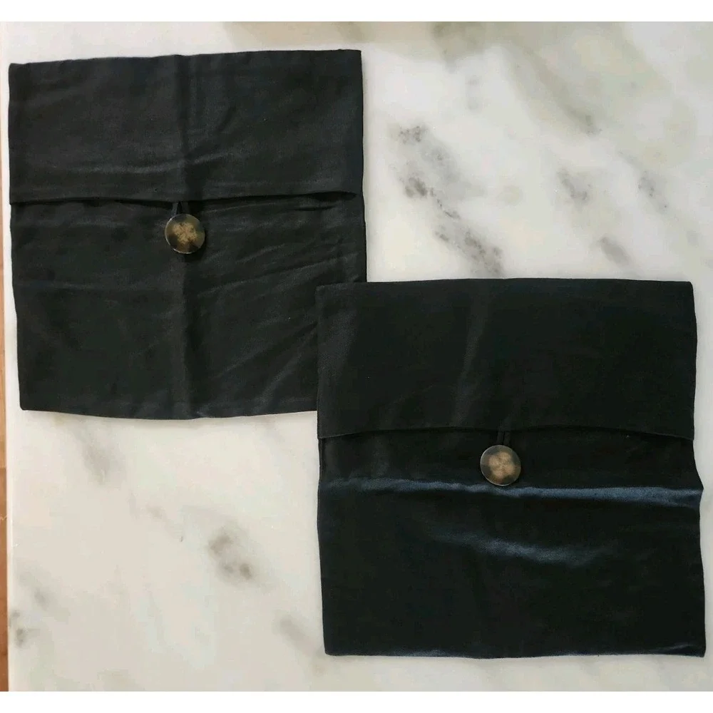 2/POTTERY BARN Black 100% Linen Pillow Covers Wood Buttons Asian Modern 18X18 EC